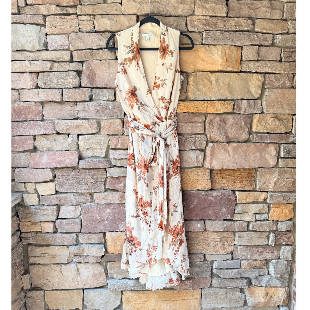 Banana Republic Women 6 Wrap Dress Silk Floral Ruffle Midi Sleeveless Cottage